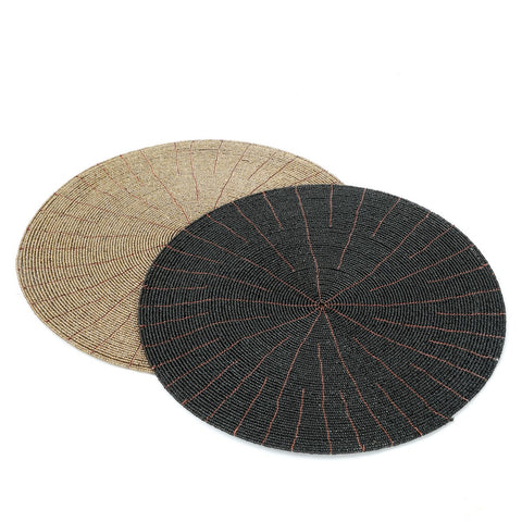 Tovaglietta Americana Rotonda in Perline Intrecciate – Nera (Ø 30 cm)