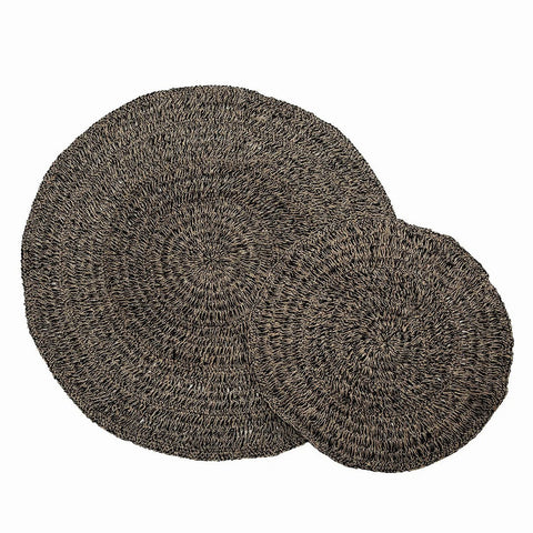 Tappeto Rotondo in Alga Marina, Rafia e Sisal – Nero Naturale (Ø 200 cm)