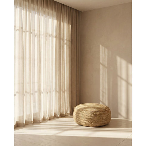 Pouf Rotondo in Rafia Intrecciata Flores (60x35 cm) - Naturale