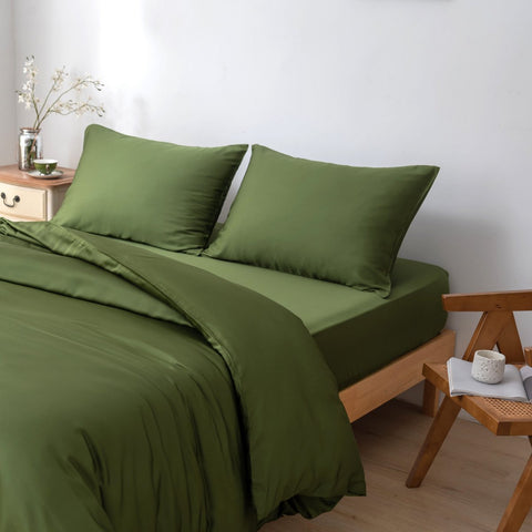 Premium 400-Thread-Count Bamboo Duvet Cover – Deep Moss / Deep Moss Green