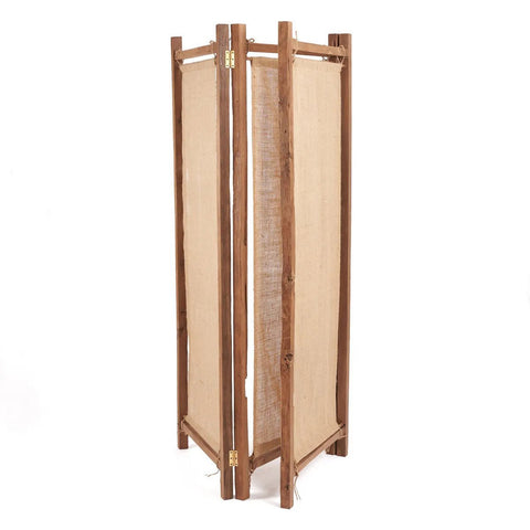 Zenbu Folding Room Divider Made from Reclaimed Teak and Jute – Natural