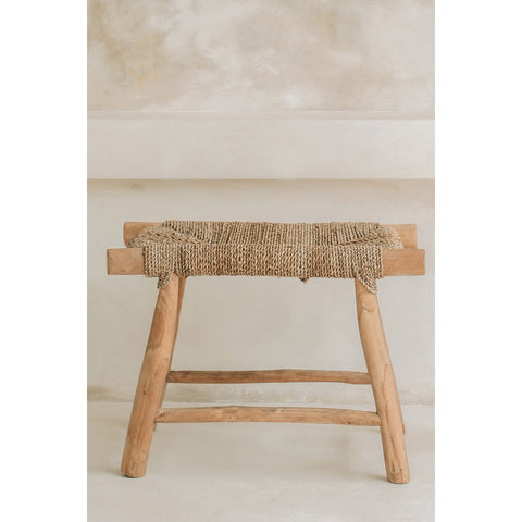 Porto M Natural Seagrass and Wood Stool