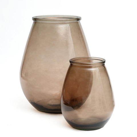 Vaso da Terra e Tavolo in Vetro Riciclato Qiezi – Beige e Fumè (Grande, Ø 29 cm)
