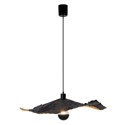 Lampada a Sospensione in Carta Plissettata Modellabile "Pazza" (Ø 56 cm) – Nero & Dettagli Oro