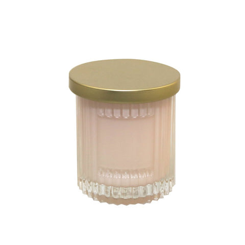 Candela rosa con profumo di cocco a copertura dorata