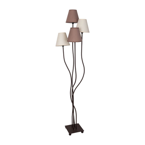 Lampada da Terra Multi-Paralume "Boho" – 4 Paralumi in Cotone Beige e Marrone (H: 138 cm)