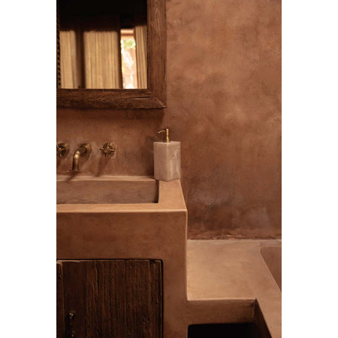 Dispenser di Sapone in Resina Marmorizzata – Rosa e Bianco (8x8x21 cm)