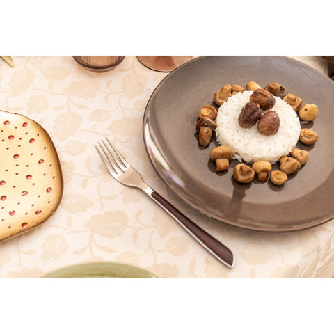 Set Posate 24 Pezzi in Acciaio Argento Lucido con Manico in Legno