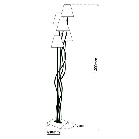 Lampada da Terra Multi-Paralume "Boho" – 4 Paralumi in Cotone Beige e Marrone (H: 138 cm)