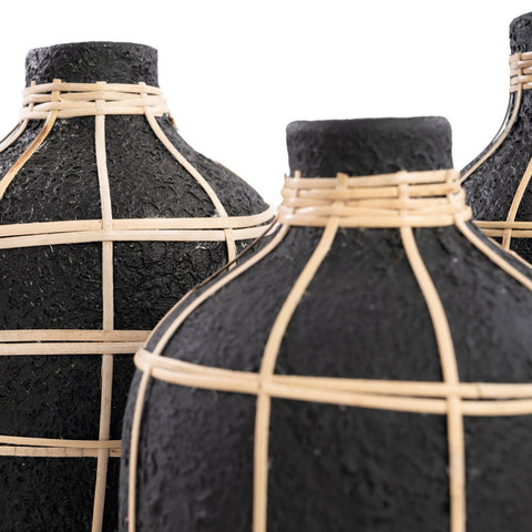 Vaso Scultoreo in Terracotta e Rattan The Whoopy – Nero Naturale S