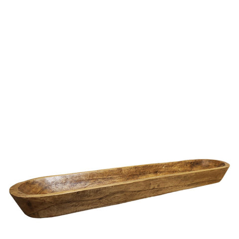 Vassoio e centrotavola decorativo allungato in legno naturale 100 cm in stile Japandi.