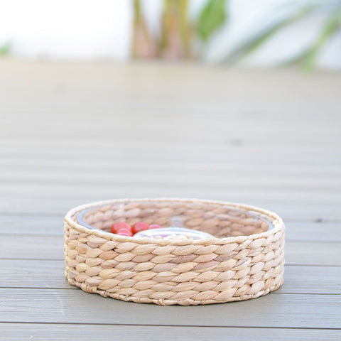 Set Aperitivo a 3 Scomparti in Vetro e Rattan Intrecciato (28x28 cm)