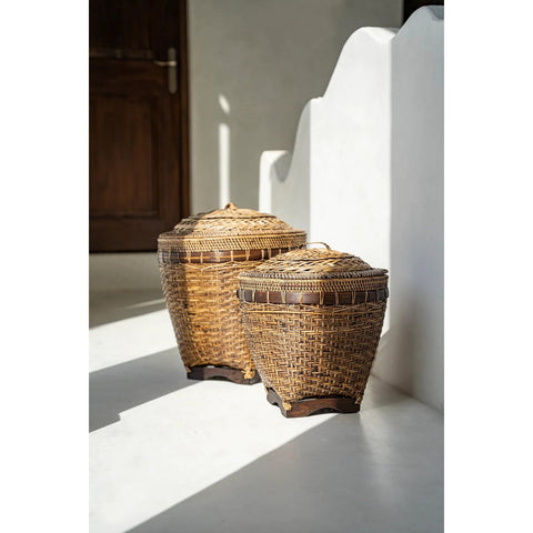 Cestino Portaoggetti Coloniale in Rattan – Marrone Naturale (Grande, H 45 cm)