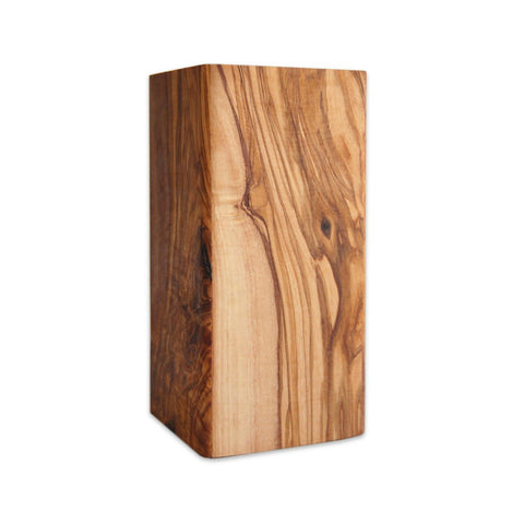 Ceppo per Coltelli DESIGN in Legno d'Ulivo con Inserti Salva-Lama (8x8xH 16 cm)