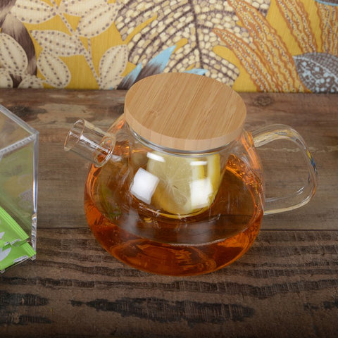 Teiera in Vetro con Coperchio in Legno 1 Litro