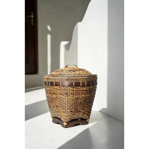 Cestino Portaoggetti Coloniale in Rattan – Marrone Naturale (Medio, H 40 cm)