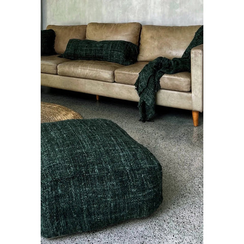 Pouf Basso Rotondo in Cotone Tinto a Mano Oh My Gee (60x25 cm) - Verde Foresta