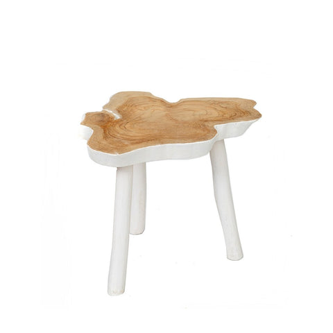 Tavolino Organico a 3 Gambe in Legno Bianco Naturale