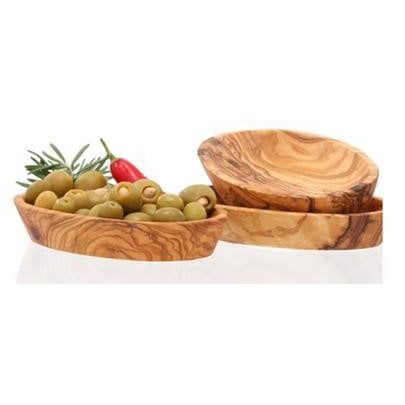 Set of 3 Oval Olive Wood Bowls – 15-17 cm
