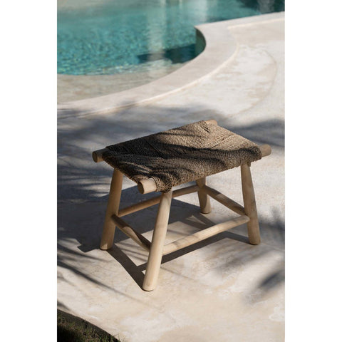 Porto M Natural Seagrass and Wood Stool