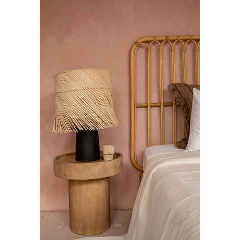 Lampada da Tavolo in Terracotta e Rattan Sfrangiato – Nero Naturale (H 55 cm)