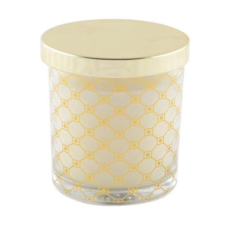 Candela profumata in vetro dorato con coperchio abbinato Musc Doré Aulica 7,8x8,2 cm