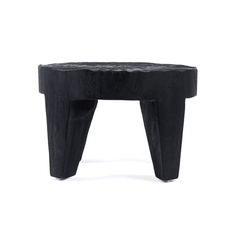 Tavolino Scultoreo in Legno di Suar "Madero" (Ø 61 cm) – Nero Ebanizzato
