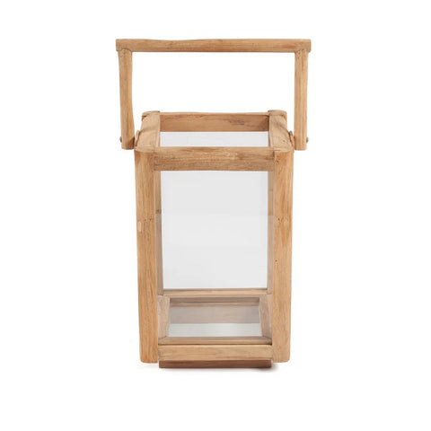 Lanterna Scultorea con Maniglia in Teak Riciclato Nusa Penida – Naturale (S, H 43 cm)