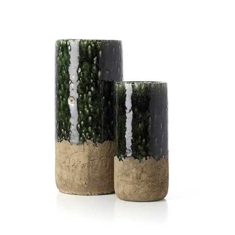 Vaso Scultoreo Cilindrico in Gres The Moss – Verde Cemento