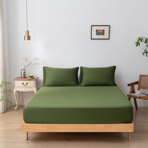 Set of 2 Premium 400-Thread-Count Bamboo Pillowcases – Deep Moss / Deep Moss Green