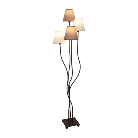 Lampada da Terra Multi-Paralume "Boho" – 4 Paralumi in Cotone Beige e Marrone (H: 138 cm)