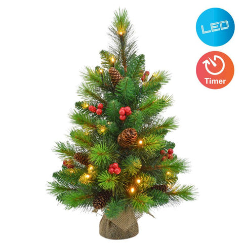 Albero di Natale a LED con Bacche e Pigne (H: 45 cm)