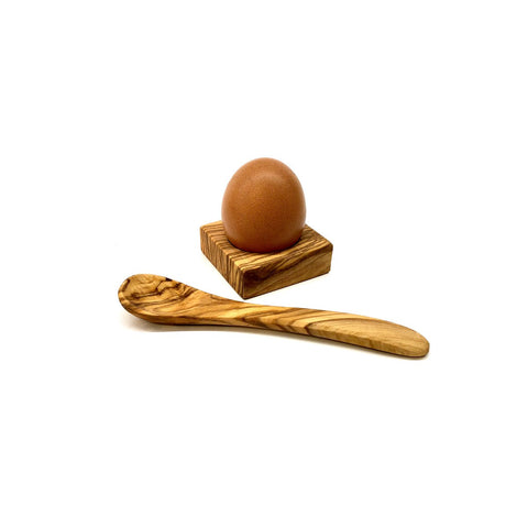 "Troué" Olive Wood Egg Cup with Matching Spoon