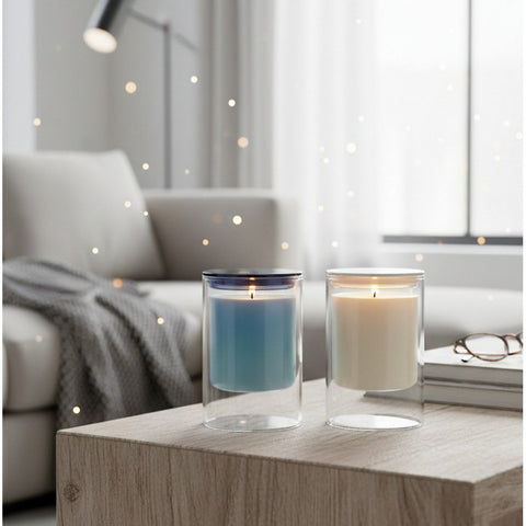 Candela Profumata in Vetro Blu al Legno di Cedro – Cedar Wood