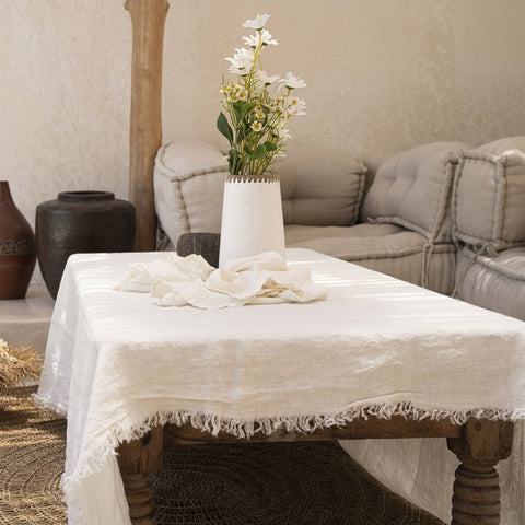 white linen tablecloth