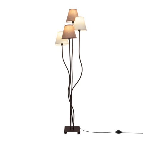 Lampada da Terra Multi-Paralume "Boho" – 4 Paralumi in Cotone Beige e Marrone (H: 138 cm)