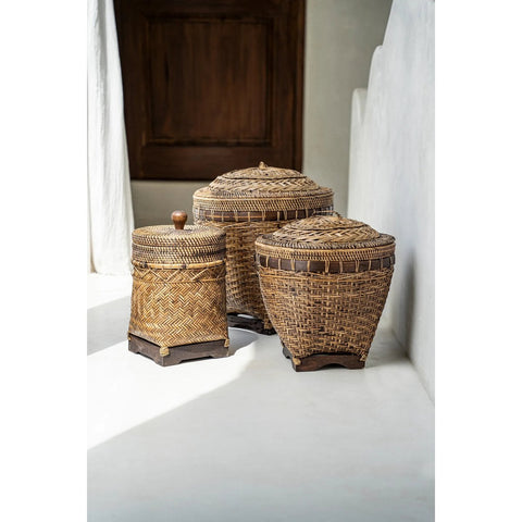 Cestino Portaoggetti Coloniale in Rattan – Marrone Naturale (Medio, H 40 cm)