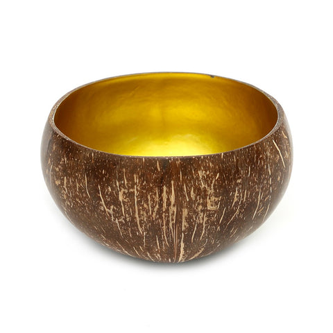 Ciotola in guscio di noce di cocco naturale con sfumatura oro The Coco Food Bowl 13x7 cm