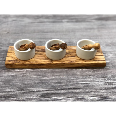 FANO3 Olive Wood Salt Bowl Set with 3 Bowls and Spoons