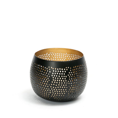 Portacandele sferico piccolo in ottone traforato oro nero Pierced Ball S