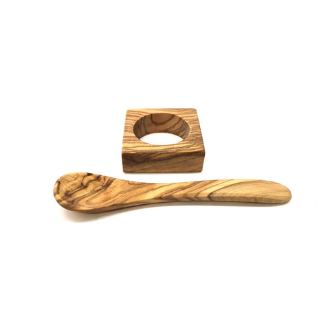 "Troué" Olive Wood Egg Cup with Matching Spoon