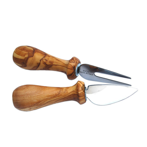 Set di 2 Coltelli da Formaggio con Manico in Legno d'Ulivo