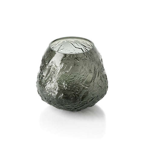 "The Earth Crater" Sculptural Vase in Smoked Black Glass – Black - L