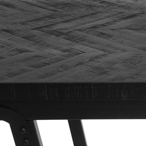 Tavolo Alto in Teak con Intarsio a Spina di Pesce Herringbone – Nero (L 140 cm)