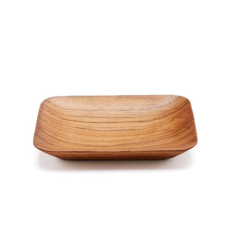 piatto rettangolare in radica di teak naturale