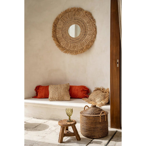 Cestino Contenitore con Maniglie e Coperchio Coloniale – Marrone Naturale (40x40xH 39 cm)