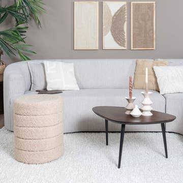 Pouf Rosa Teddy Beige – Pouf Design Japandi 53 x Ø43 cm