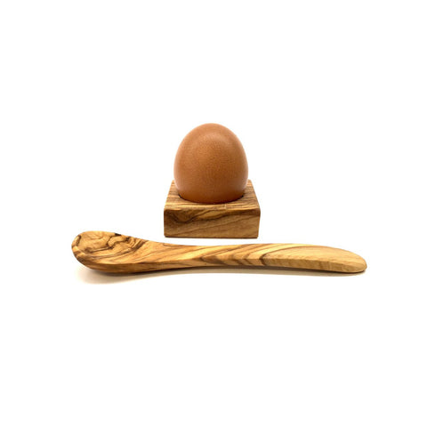 "Troué" Olive Wood Egg Cup with Matching Spoon