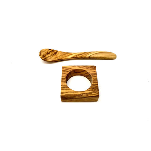 "Troué" Olive Wood Egg Cup with Matching Spoon