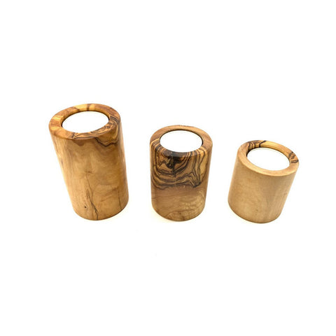 Portacandeline in Legno d'Ulivo – Set da 3 Pezzi (H 4, 6 e 8 cm)